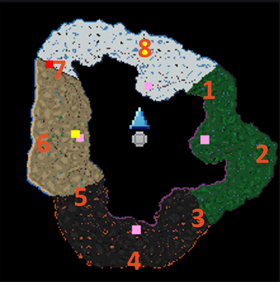 Spawning points for each of the 8 event bosses per dominion